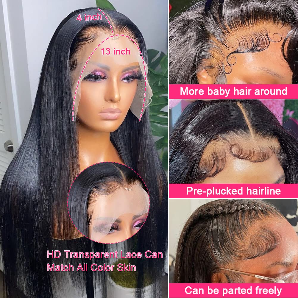 20 Inch 13×4 Lace Front Wigs Human Hair Straight HD Transparent Lace Front Wig Human Hair Pre Plucked 150% Density Brazilian Virgin Lace Frontal