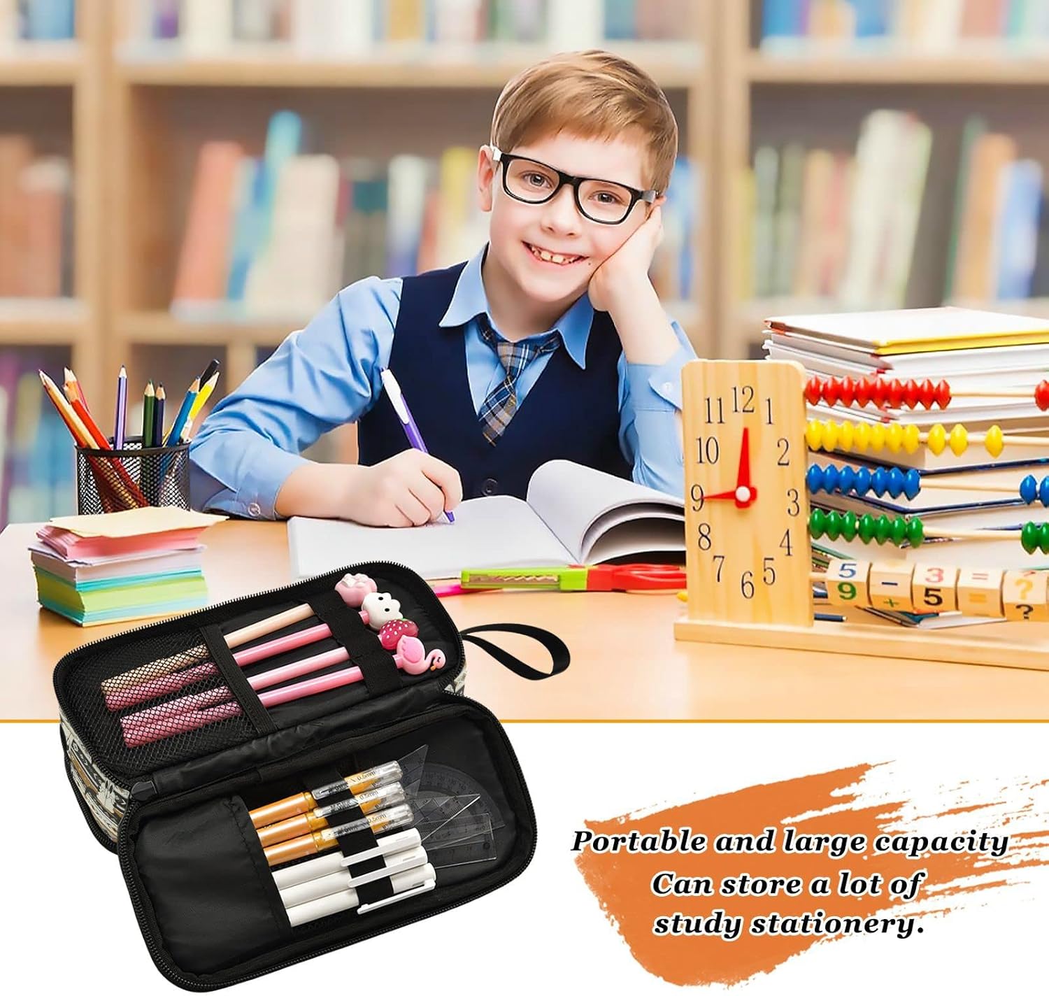 Fisyme Western Boho – Estuche para lápices de calaveras de toro de gran capacidad, estuche de maquillaje, organizador de papelería para escuela,