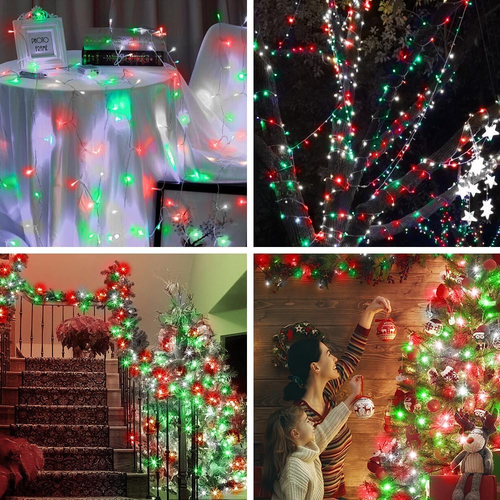 1 paquete de 60 luces LED de 16.4 pies cada uno, 16.4 pies, funciona con pilas, luces de árbol para interiores y exteriores, con temporizador, 8