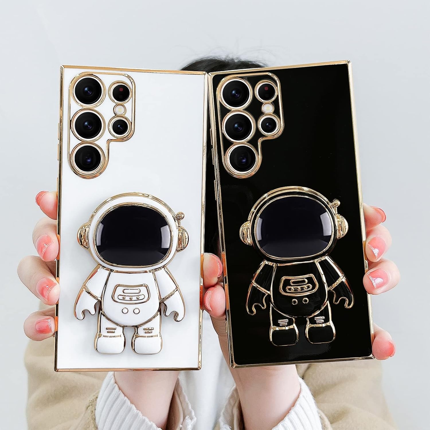 Compatible con Samsung Galaxy S23 Ultra – Funda cuadrada con diseño de soporte de astronauta en 3D, protección de cámara, a prueba de golpes, suave
