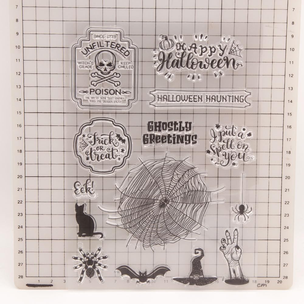 Arbuya Sello transparente de Halloween Sentiment para hacer tarjetas o diario de Halloween, telaraña, gato, murciélago, sellos de goma para álbumes