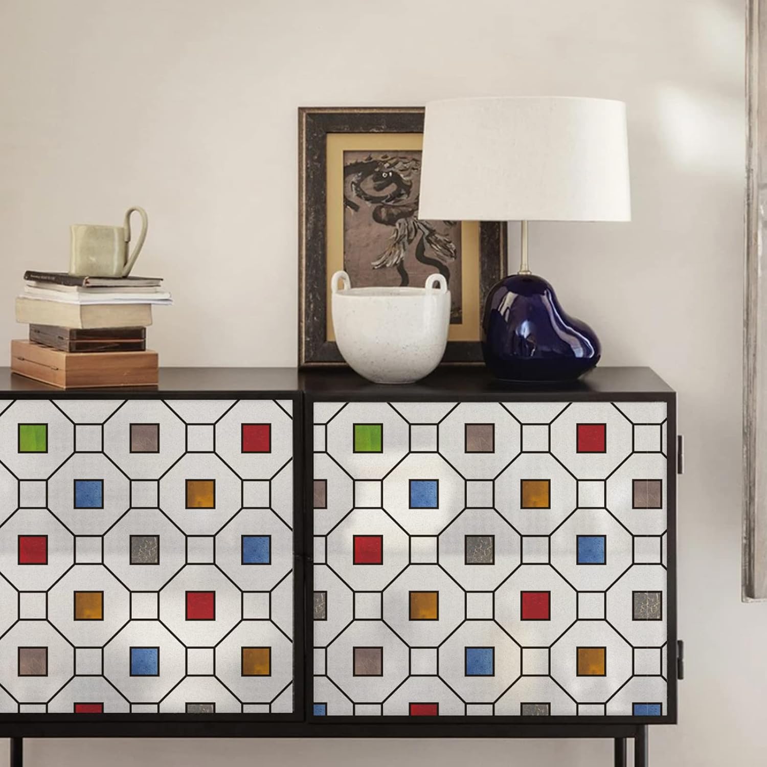 DKTIE Película decorativa con patrón geométrico moderno para ventana, sala de estar, balcón, puerta, dormitorio, baño, ventana, película esmerilada,