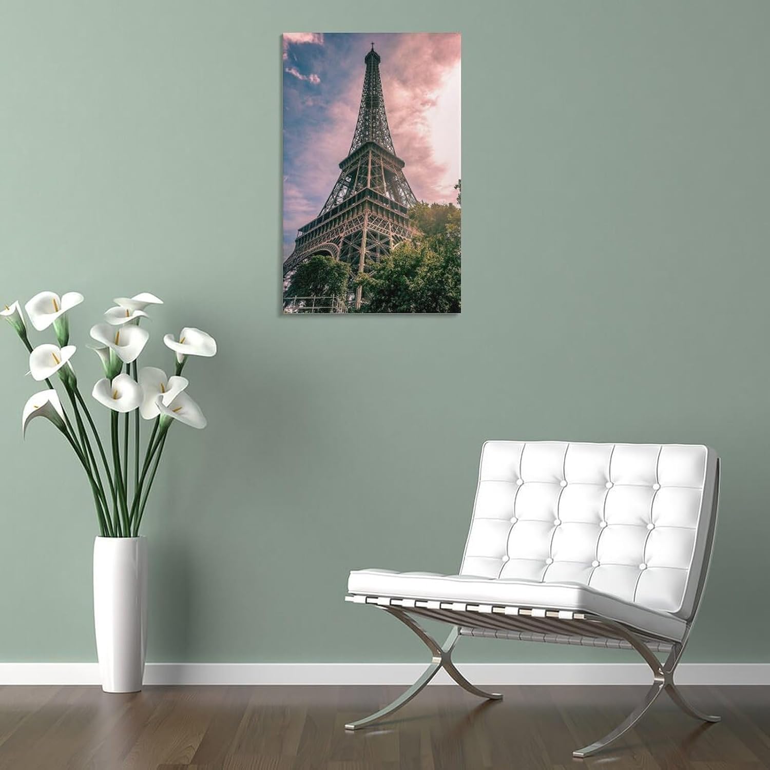 Póster artístico de la Torre Eiffel en París, Francia, arte en lienzo, decoración de sala de estar, marco sin marco, 12 x 18 pulgadas (11.8 x 17.7