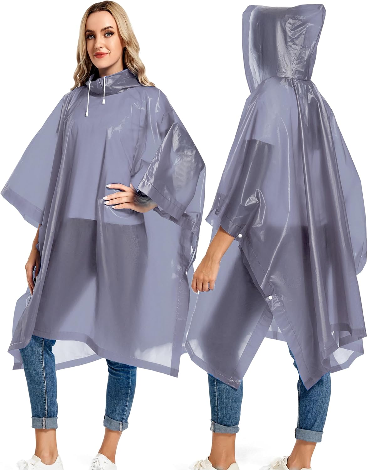 Borogo Paquete de 2 ponchos de lluvia para adultos, reutilizables, impermeables, de supervivencia, emergencia, resistente, con capucha con cordón