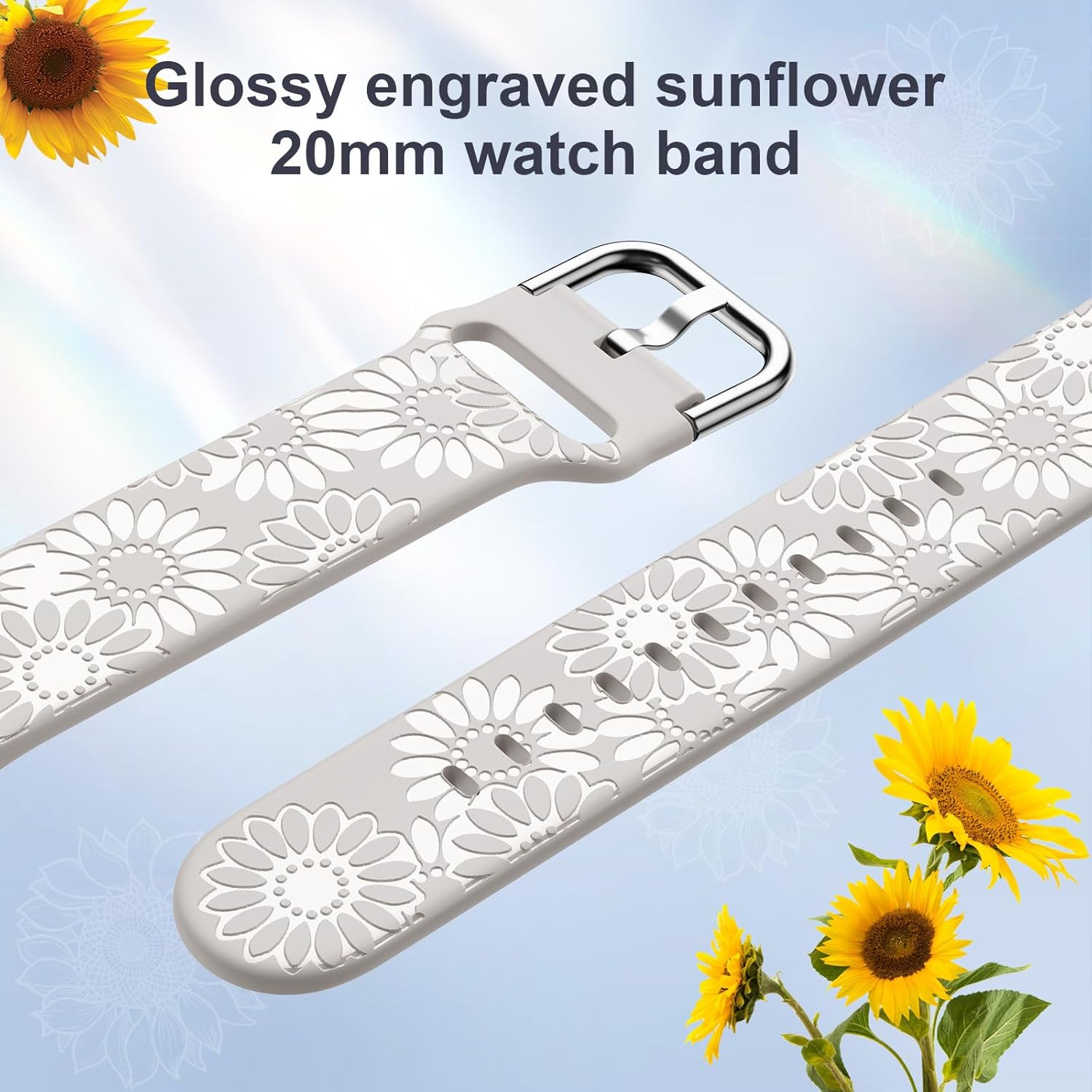 Correa grabada de girasol compatible con Samsung Galaxy Watch 6 5 4 1.575 in 1.732 in5 Pro 1.772 inWatch 6 4 Classic 1.693 in 1.850 in 1.654 in