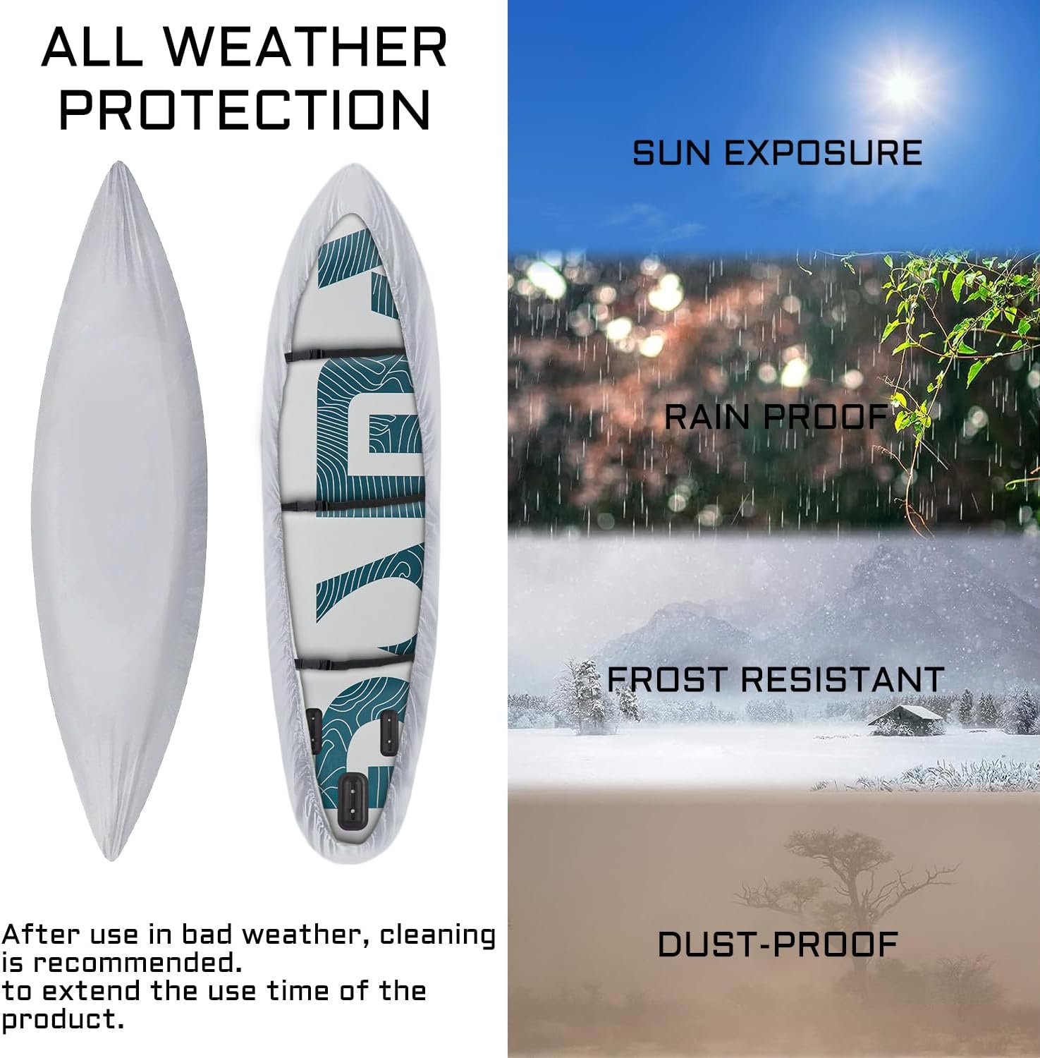 Funda impermeable para kayak (16.8-18 pies), resistente a los rayos UV y al polvo, cubierta gruesa para canoa marina con soporte para remo para