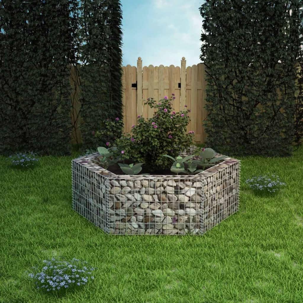 WIFESE Gabion Wall – Panel de pared de malla elevada de 63 x 55.1 x 19.7 pulgadas, con cubierta, jaula de piedra de jardín de acero galvanizado,