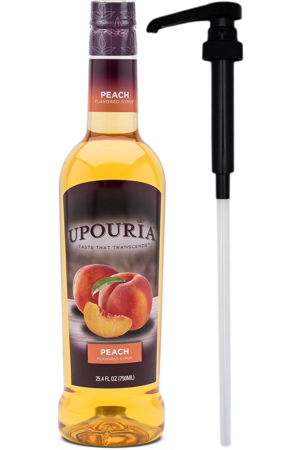 Upouria – Jarabe con sabor a melocotón, ideal para tés helados, refrescos, limonadas y cócteles, 100% vegano, sin gluten, kosher, botella de 22.5