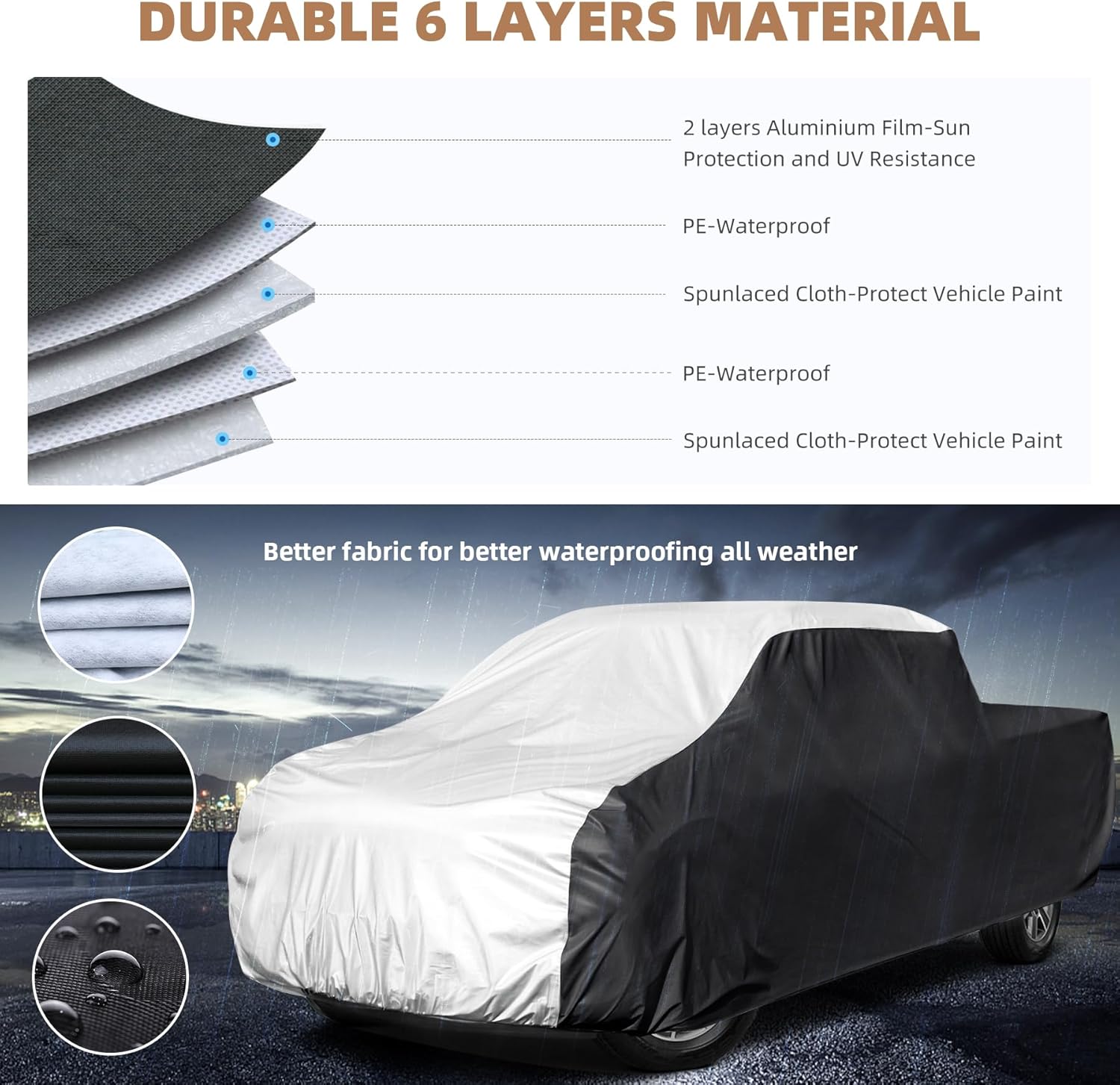 Cubierta para camión de 6 capas, cubierta completa impermeable para todo tipo de clima, cubierta completa para interiores y exteriores, protección