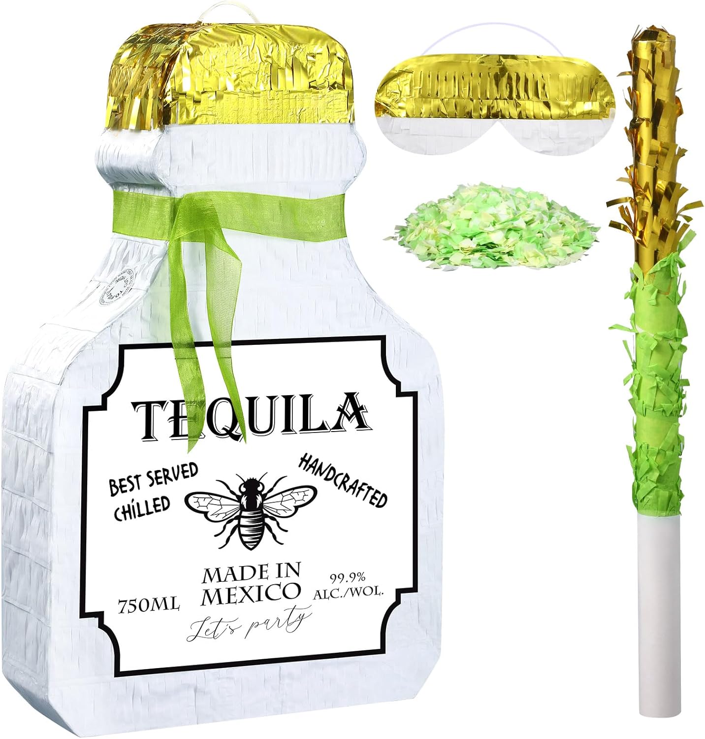 Panelee Piñata adulta con borla con borla para los ojos vendados, taza de cerveza, piñatas de whisky champán, botella de tequila, juego de piñata