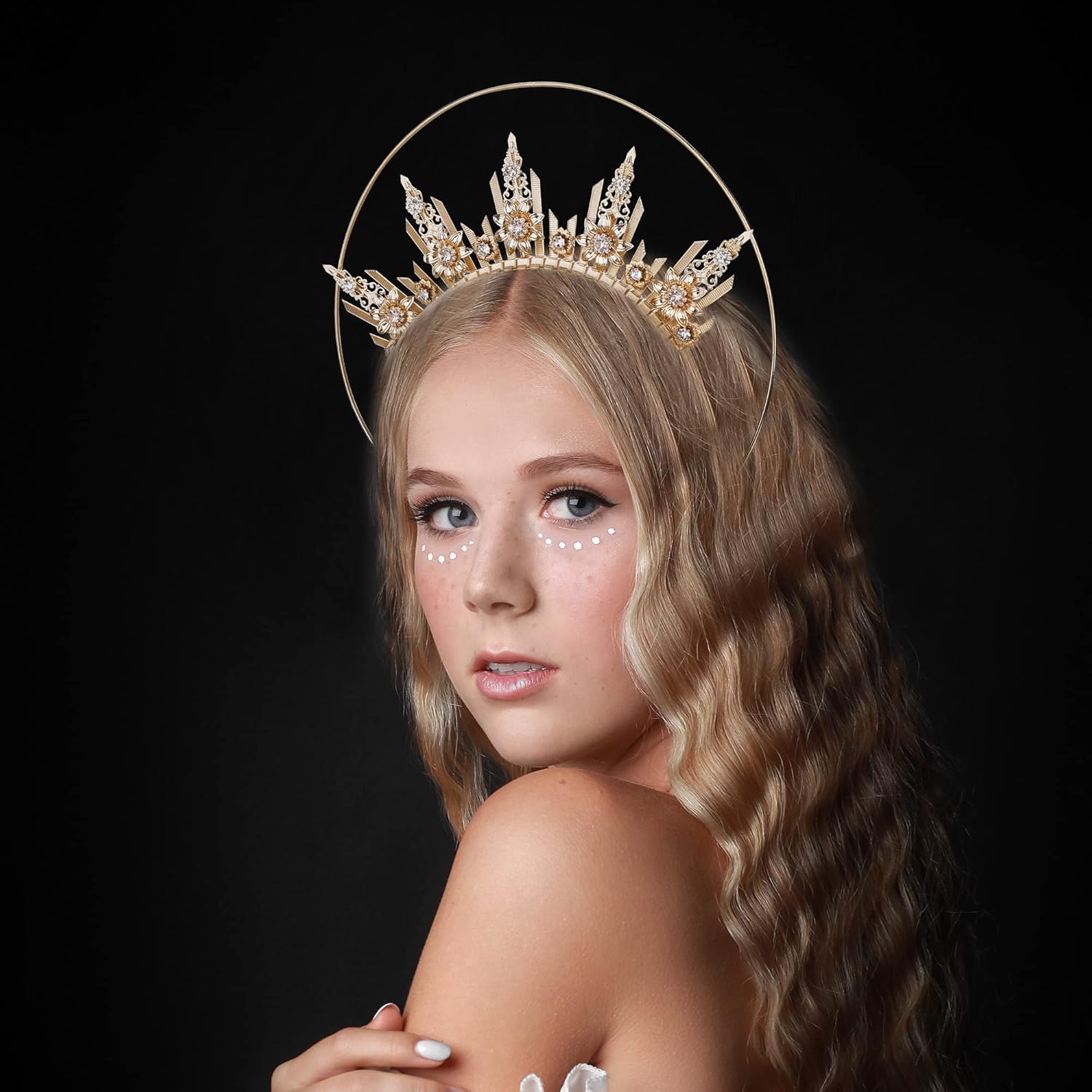 Gold Halo Crown Headpiece – Spiked Headwear Queen Headband Surburst Halo Crown Goddness Headpiece Halloween Cosplay Renaissance Costume Accessories