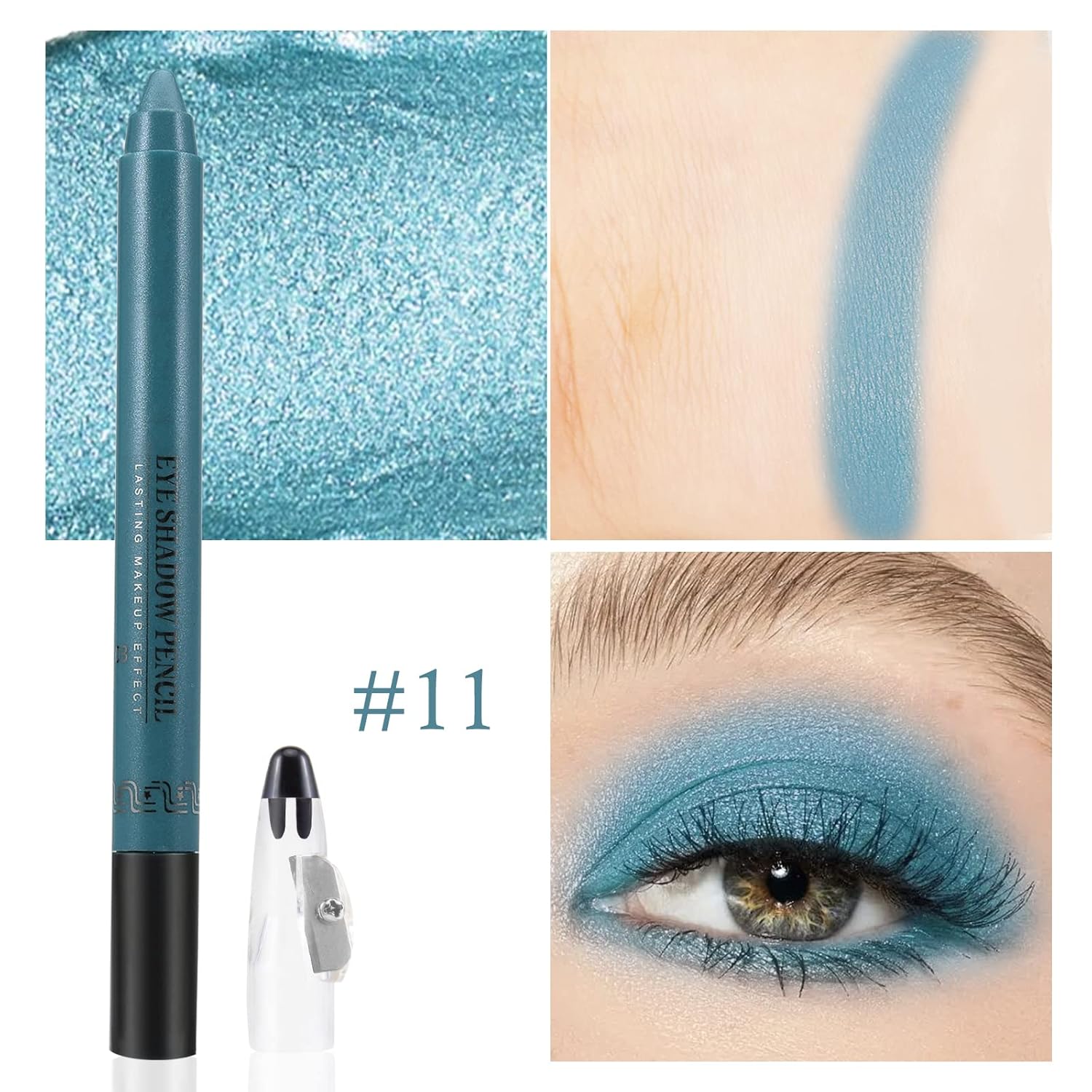 Boobeen Sombra de ojos en barra con purpurina, lápiz de sombra de ojos crema con sacapuntas, lápiz de sombra de ojos metálico para maquillaje de ojos