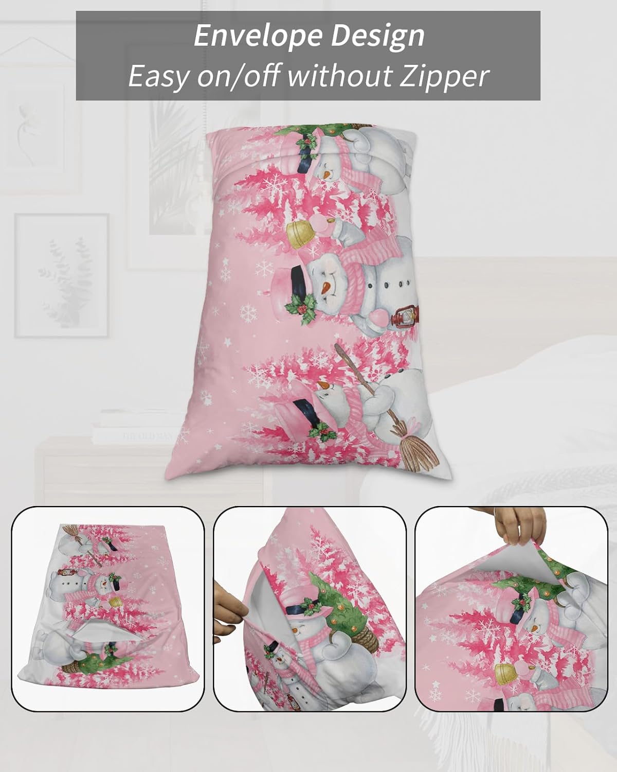 Funda de almohada corporal de muñecos de nieve, fundas de almohada suaves decorativas de lujo para sofá largo lumbar con cierre de sobre, árbol de