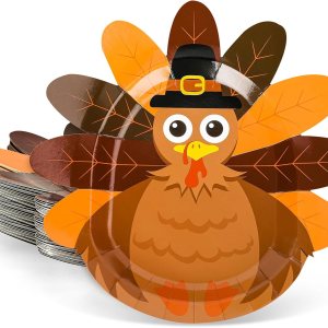Whaline 24 platos de papel de Acción de Gracias, lindos platos desechables con forma de pavo, vajilla decorativa con patrón de pavo para otoño, Whaline 24 platos de papel de Acción de Gracias, lindos platos desechables con forma de pavo, vajilla decorativa con patrón de pavo para otoño,