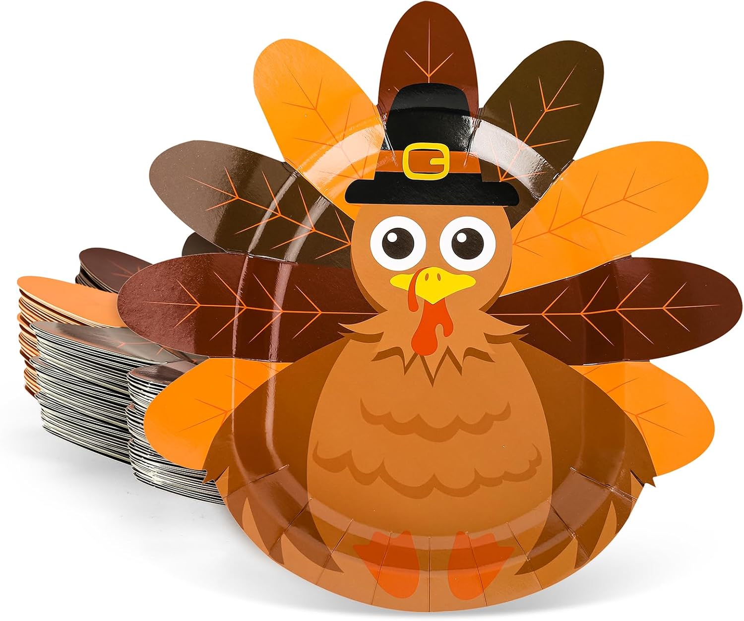 Whaline 24 platos de papel de Acción de Gracias, lindos platos desechables con forma de pavo, vajilla decorativa con patrón de pavo para otoño,