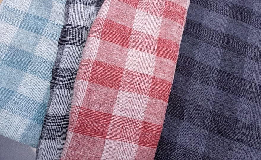 Tela 100% lino con patrón de tartán rojo Glen, suave al tacto y ligero, ideal para ropa, manualidades y decoración del hogar