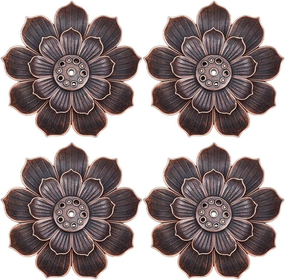 GORGECRAFT 4 unidades de loto de latón quemador de incienso de flores para palitos de yoga, hecho a mano, loto, cerámica, cenizas, bandeja para