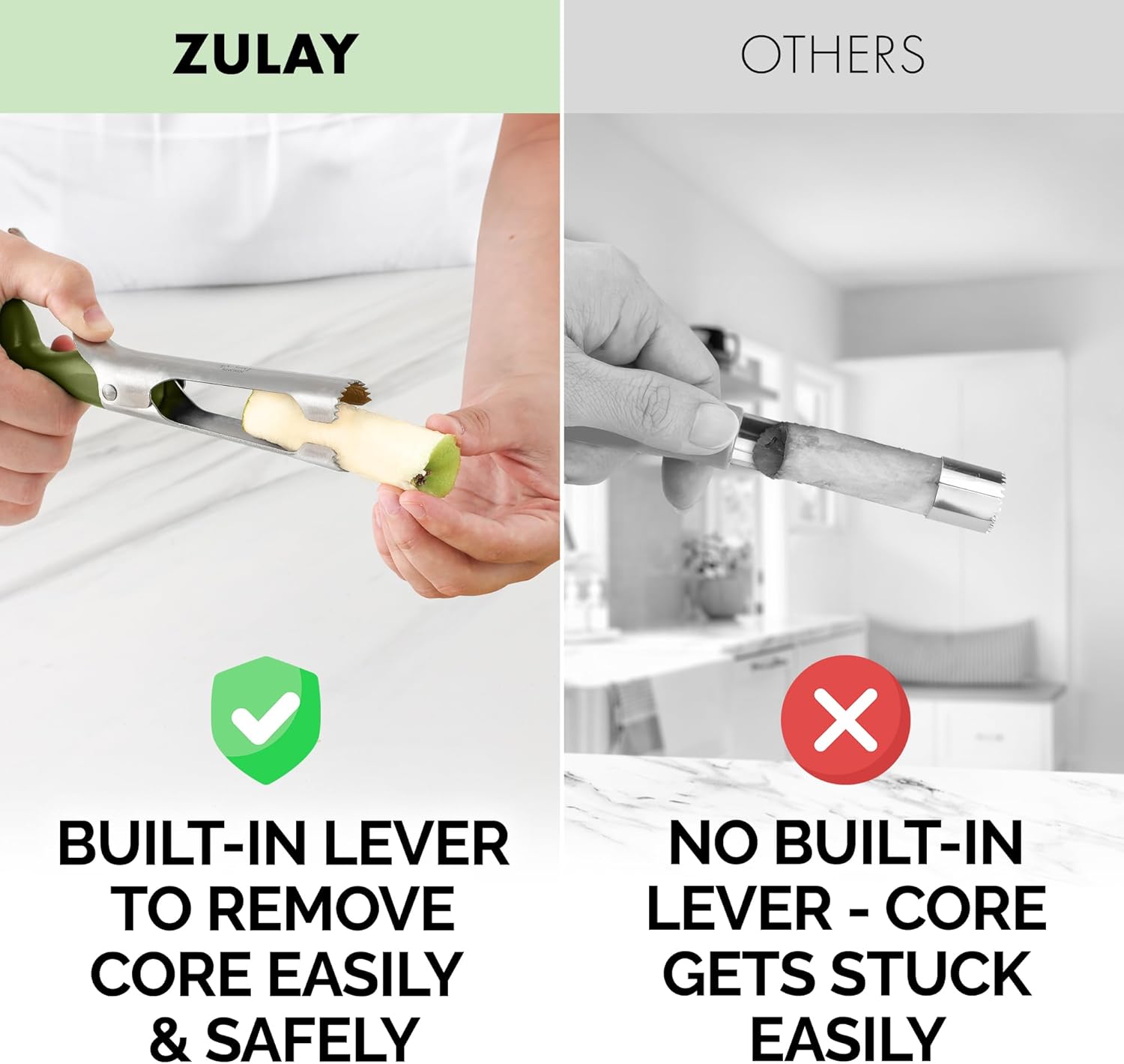 Zulay Kitchen Herramienta descorazonadora de manzana de alta calidad, ultraafiladas, de acero inoxidable, cuchillas dentadas para un fácil