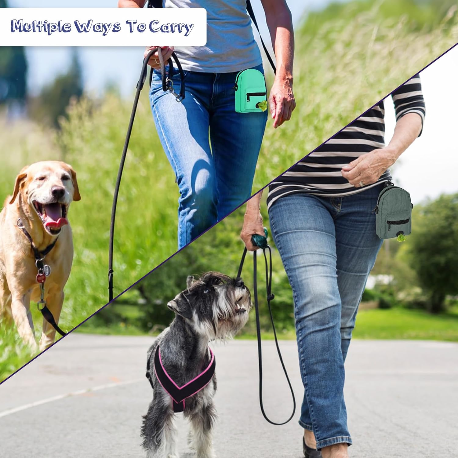 Dispensador de bolsas para excrementos de perro, dispensador de bolsas de residuos, bolsas delanteras traseras para bolsas de basura de mascotas y