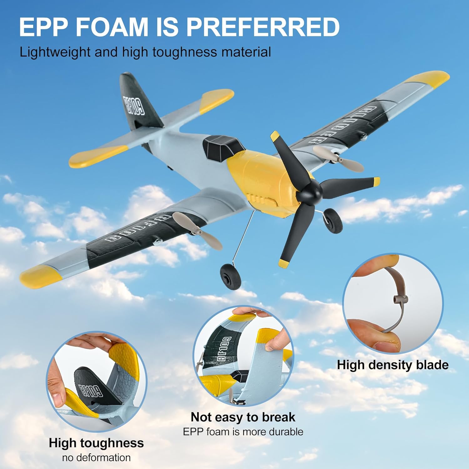 Avión RC BF-109 de 3 canales, 2.4 GHz, estabilizador de giroscopio de 6 ejes RTF, avión planeador o principiantes adultos niños con sistema de