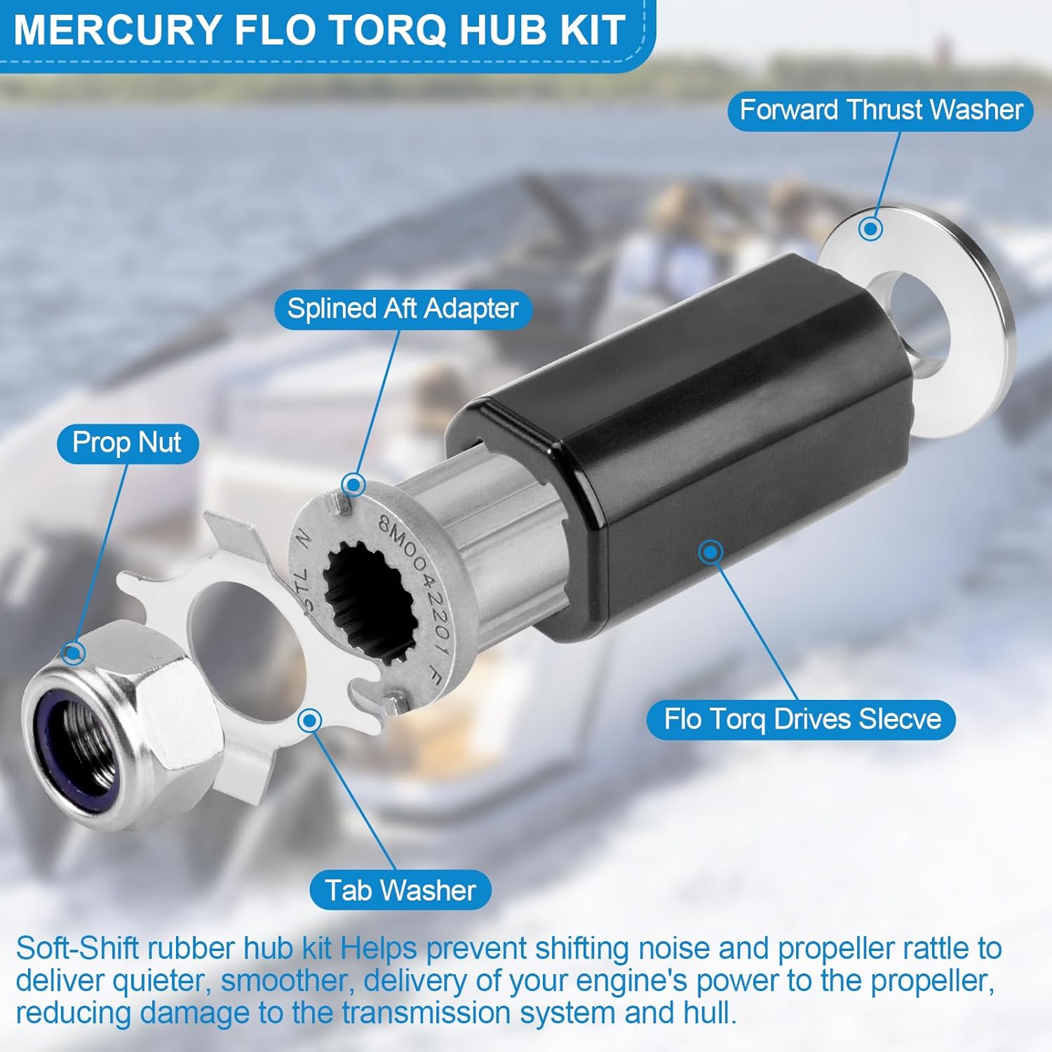 835257Q1 Kit de buje Flo-Torq II para motores Mercury 135-300 HP, Mercruiser Alpha, Bravo One, Mariner 40-60 HP CT, Alpha One Engines Drives