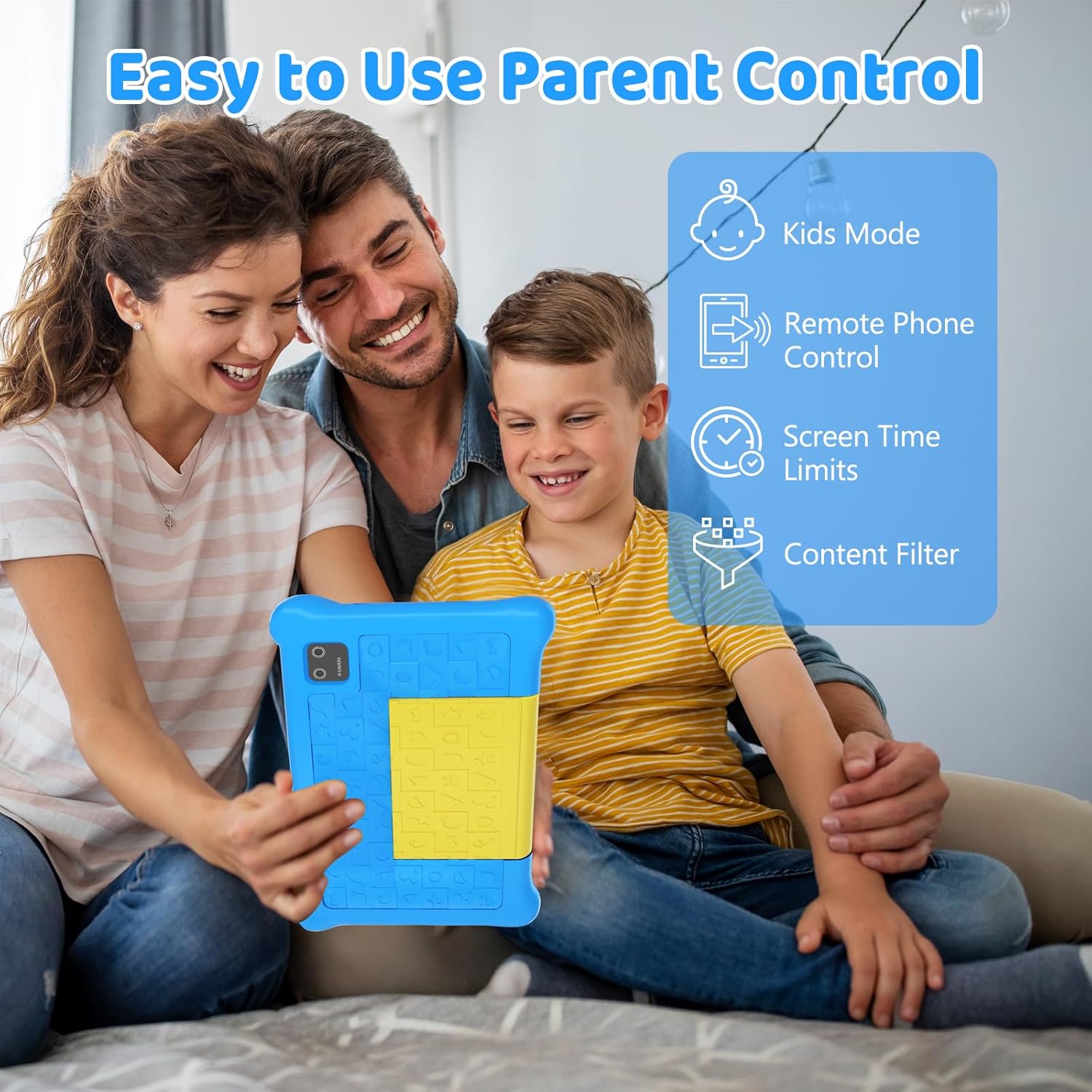 Tablet infantil de 7 pulgadas para niños Android 12 con funda, WiFi, Bluetooth, modo de control parental, cámara dual, protección ocular, tableta de