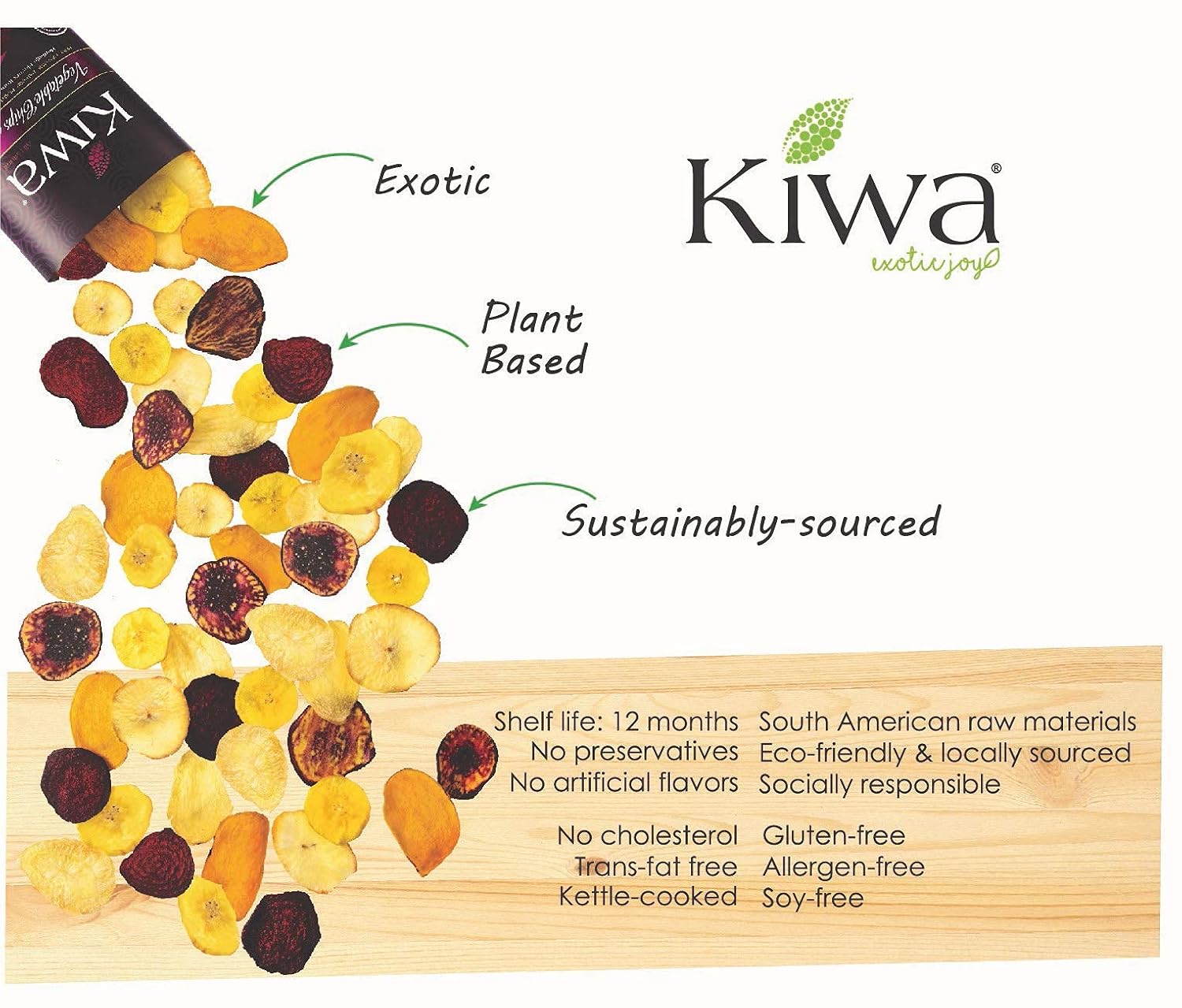 Kiwa Chips vegetales  Mezcla de patatas fritas de mandioca, plátano, remolacha, batata, chirivía (6 paquetes de bolsas individuales de 2.5 onzas)
