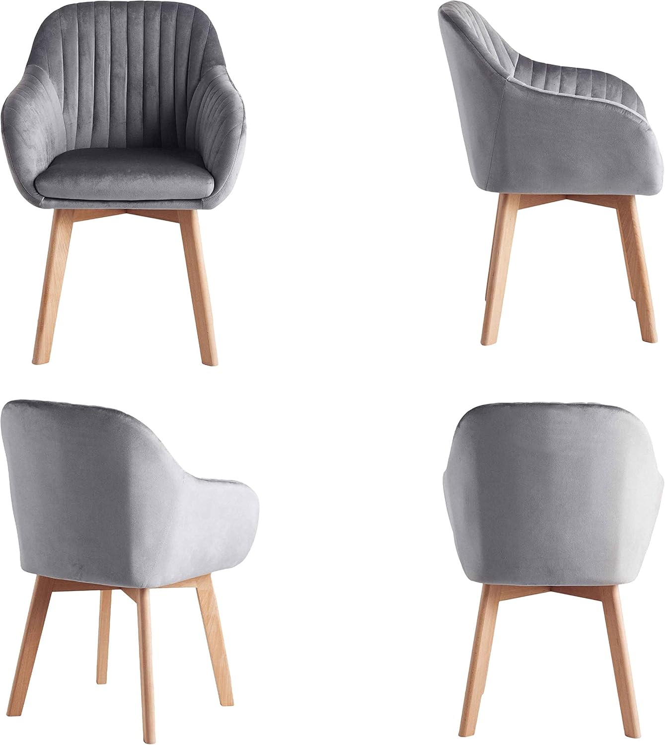 Juego de 2 sillas de terciopelo con acento moderno, con reposabrazos tapizados, para comedor, sala de estar, cocina, color gris