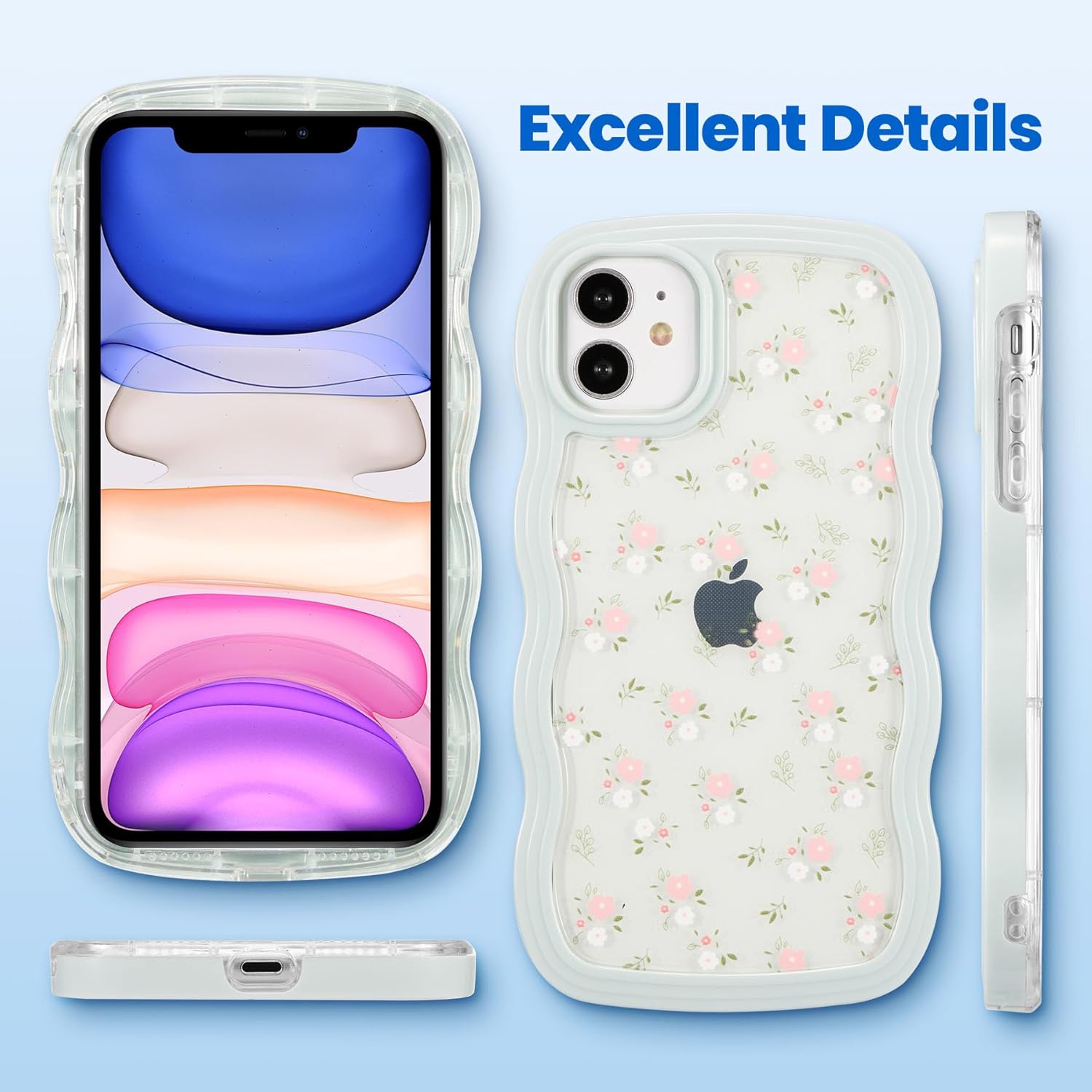 ZCDAYE Funda floral compatible con iPhone 11, patrón de flores estéticas y bonita funda rizada con forma ondulada para mujeres y niñas, funda de TPU