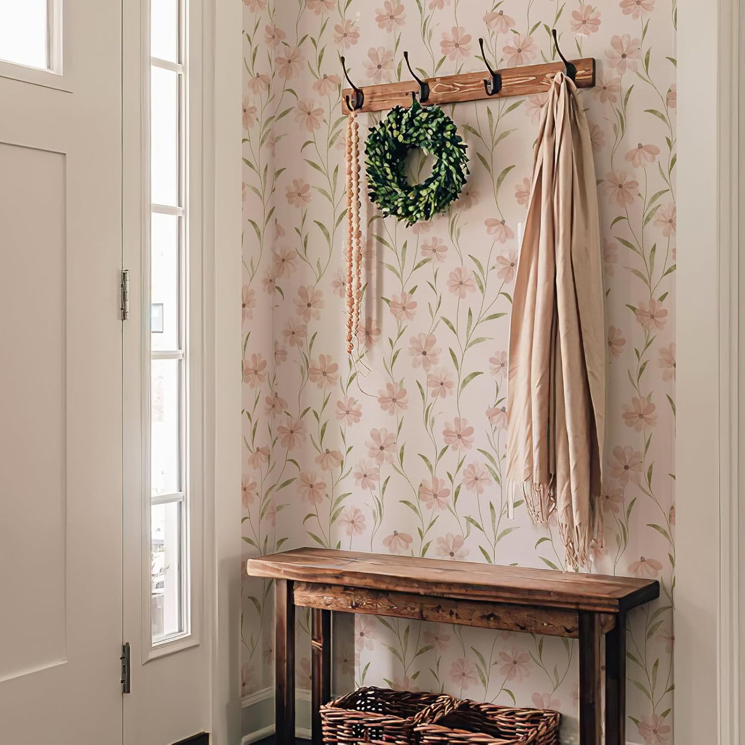 Papel tapiz floral para despegar y pegar, papel tapiz de margaritas rosas de verano, papel tapiz adhesivo para decoración de pared (393 x 17.7