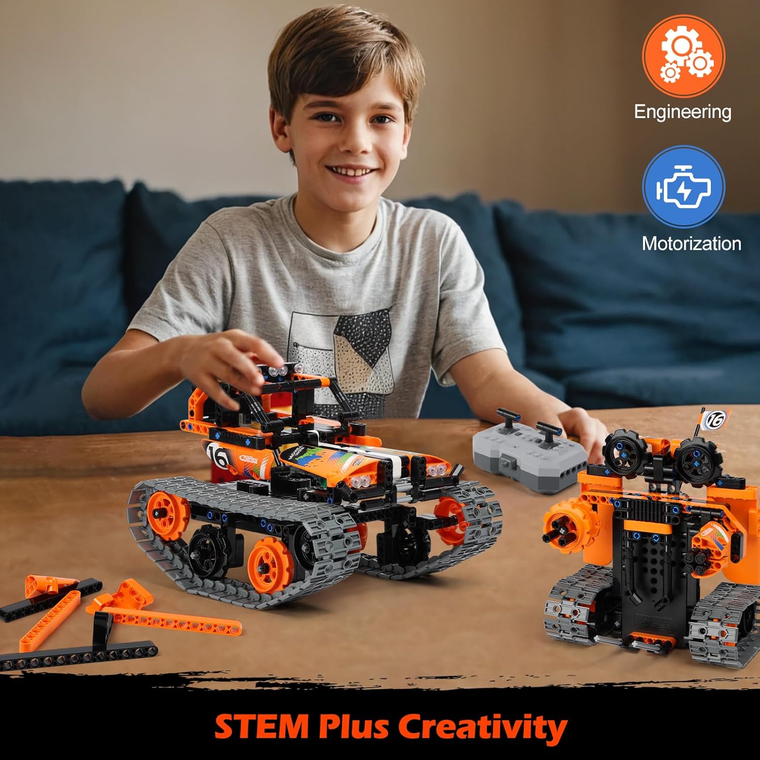 Juguetes de construcción STEM regalos para niños de 8 a 12 años de edad con control remoto y aplicación de control remoto y kit de tanque de robot