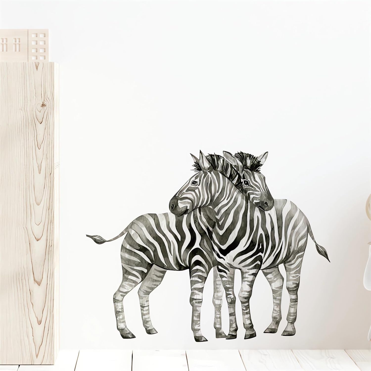 Calcomanías de pared de cebras de acuarela, calcomanías de pared de animales de la selva sacinora removibles para guardería, sala de estar,