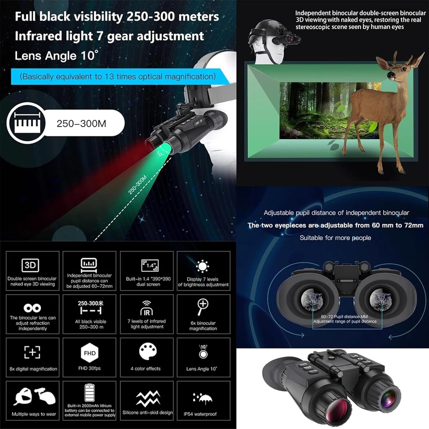 Gafas de visión nocturna con tarjeta de memoria de 32 GB para adultos, casco táctico militar 4K digital infrarrojo para caza, observación de vida