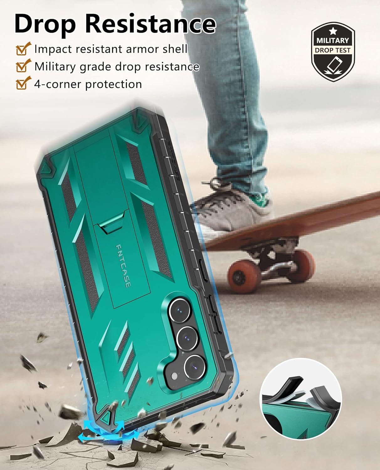FNTCASE Funda para Samsung Galaxy S23+Plus funda protectora texturizada de doble capa y carcasa de TPU resistente con soporte  Protección contra