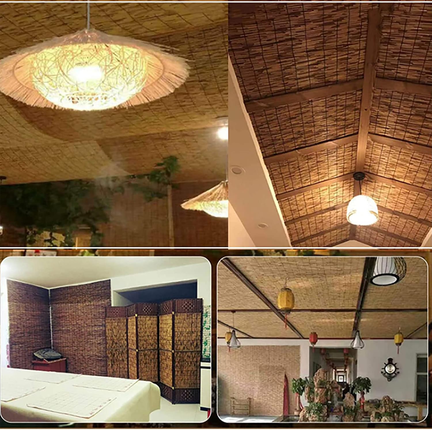 Persianas enrollables sin cordón retro para exteriores, de bambú, enrollables, romanas, para porche, persianas enrollables con junco, protección de