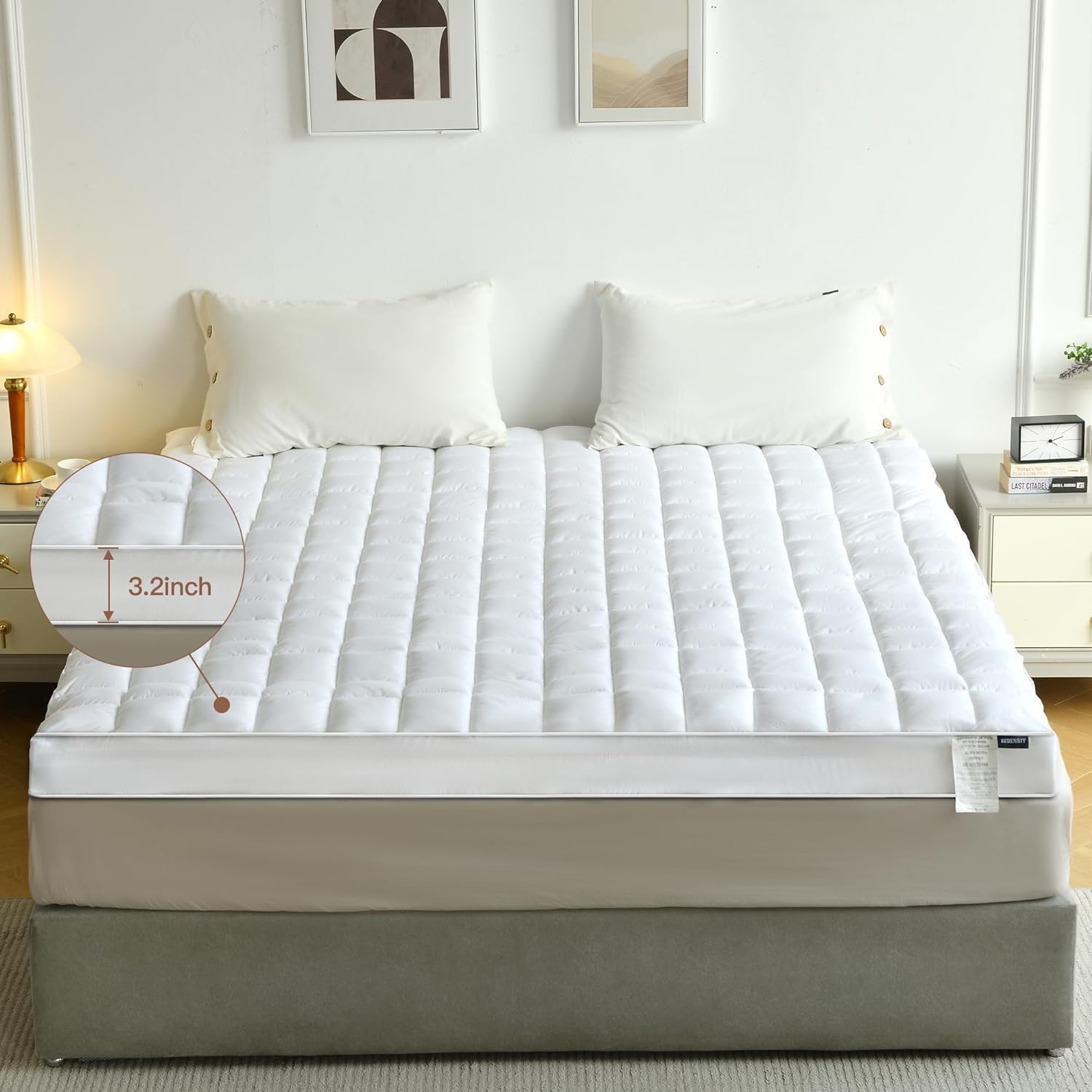 BEDENSIT Cubrecolchón tamaño Queen, 100% algodón extra grueso 5D+3D Snow Soft Funda de colchón Funda de colchón Cubrecolchón de cama, calidad de