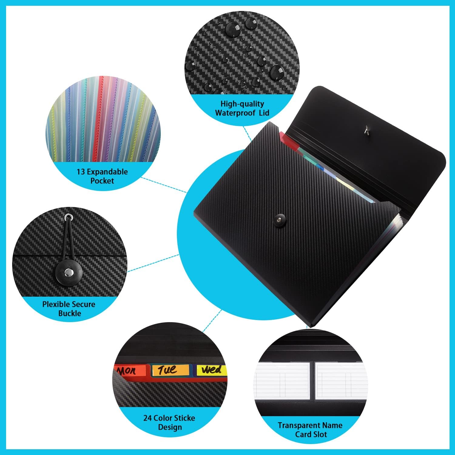 Carpeta organizadora de archivos expansible, 13 bolsillos, carpeta de archivo de acordeón, carpeta de archivos expandible para documentos, carpeta