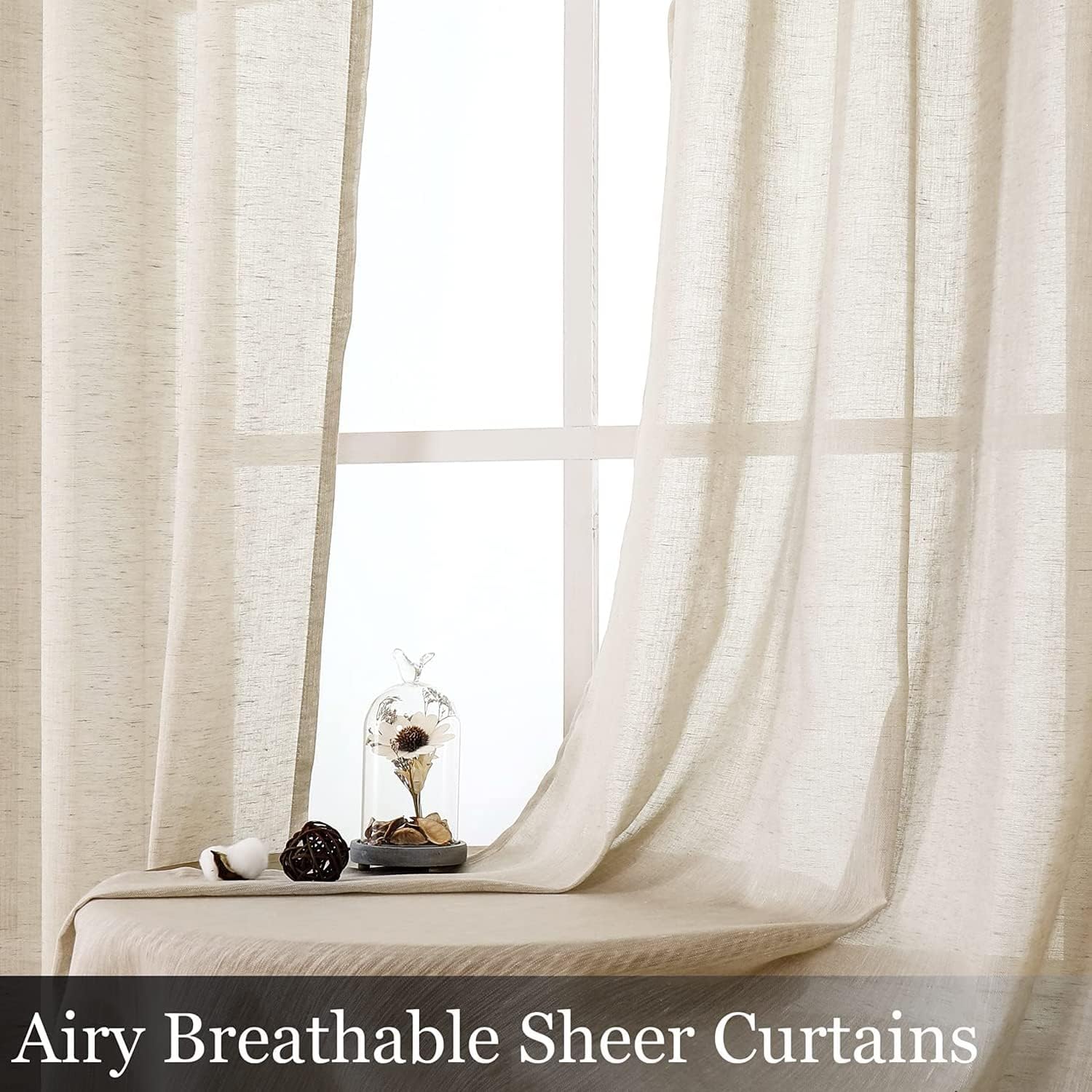 Miss Seltex – Cortinas traslúcidas de lino natural para sala de estar, elegantes cortinas lisas para ventana, con ojales, parte superior filtrante