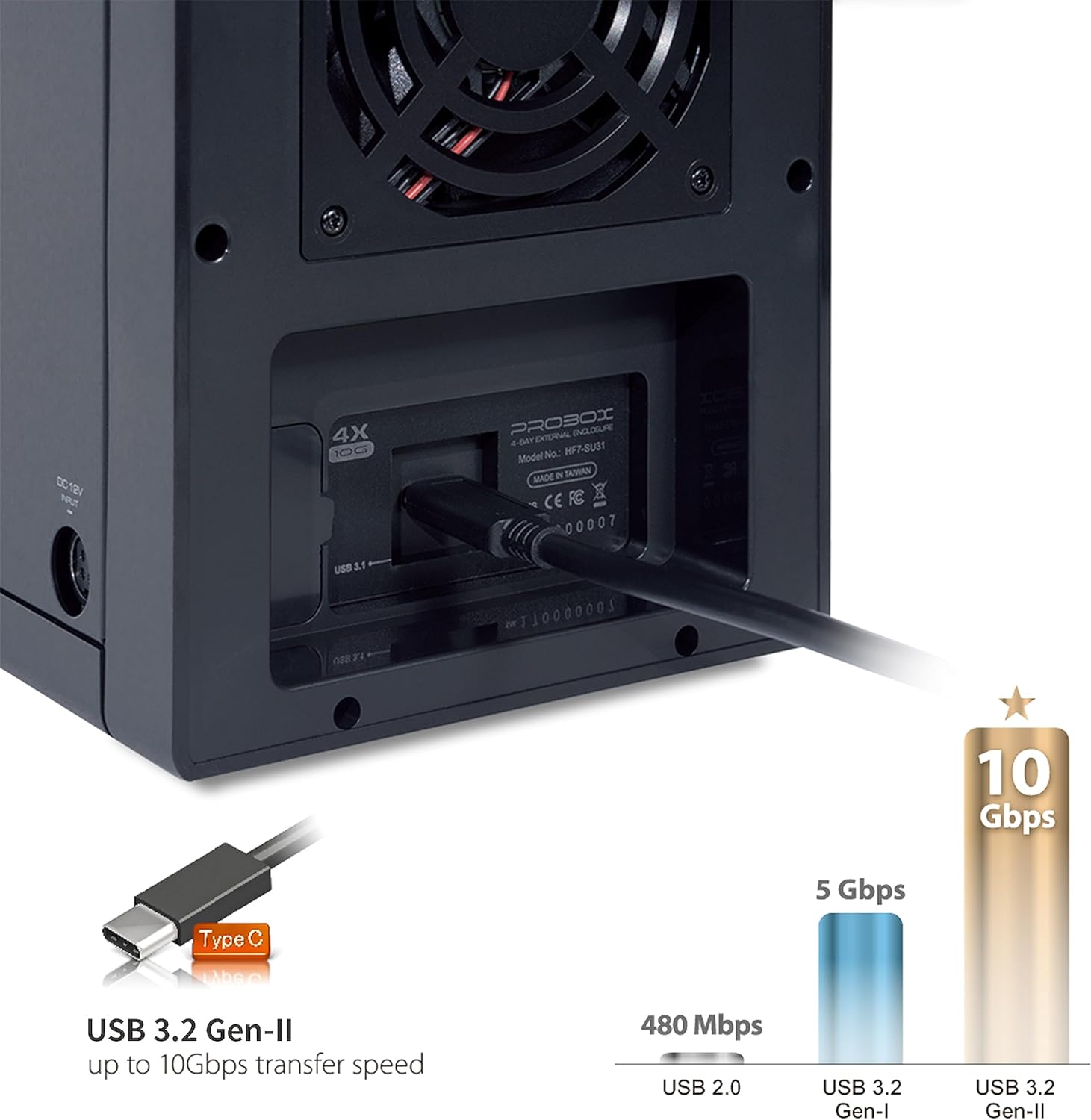 Armario para disco duro Mediasonic USB 3.1 4 Bay 3.5″ SATA – USB 3.1 Gen 2 10Gbps Tipo CUSB-C (HF7-SU31C)