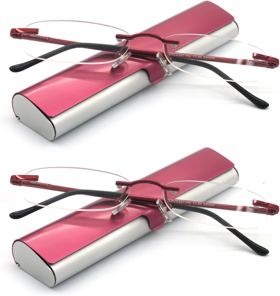 Lentes de lectura sin montura con estuche delgado para hombres y mujeres, negro, dorado y metálico, azul y rojo