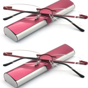 Lentes de lectura sin montura con estuche delgado para hombres y mujeres, negro, dorado y metálico, azul y rojo Lentes de lectura sin montura con estuche delgado para hombres y mujeres, negro, dorado y metálico, azul y rojo