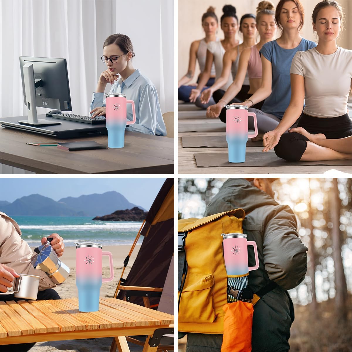YPNMR Vaso de 40 onzas con asa y tapa con popote, taza de viaje de acero inoxidable aislada al vacío, taza de gran capacidad a prueba de fugas