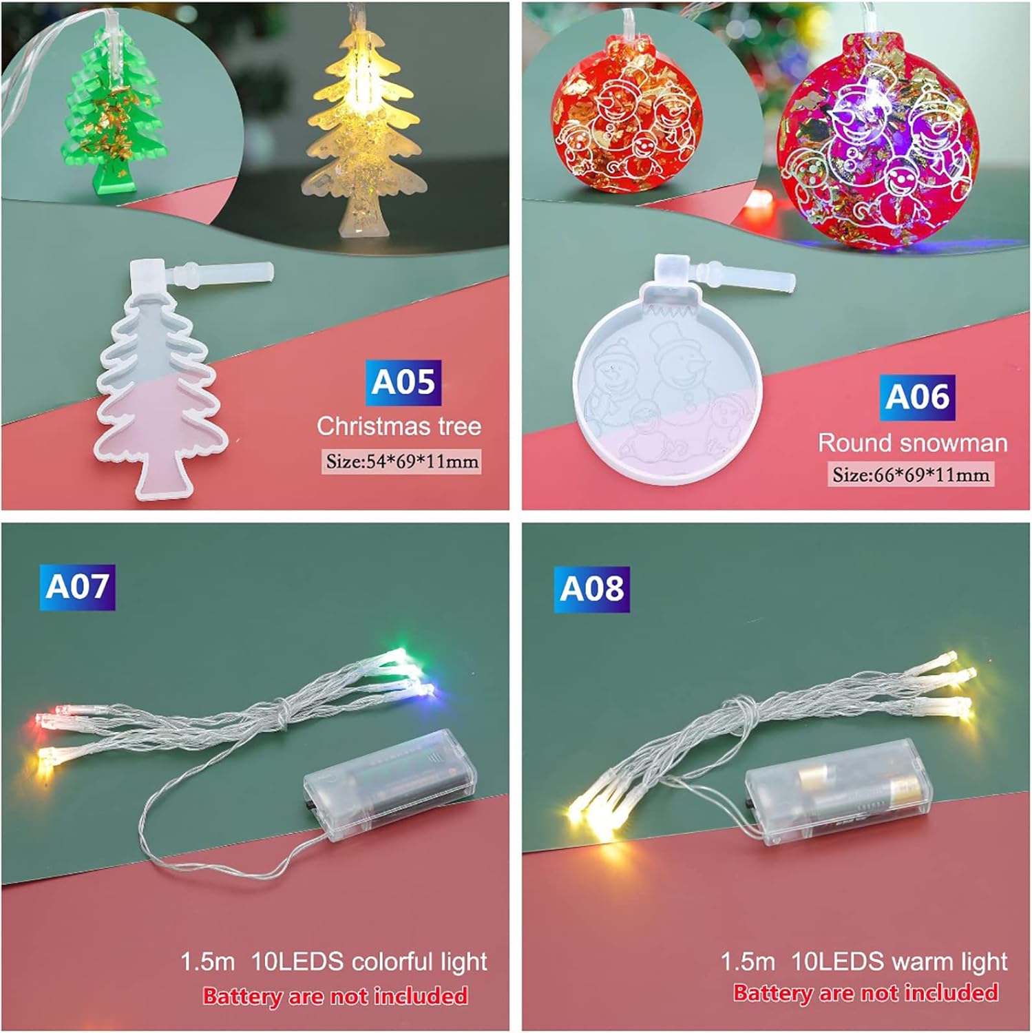 Moldes de resina de Navidad, moldes de silicona para adornos de Navidad, moldes de Navidad epoxi para fundición de resina con 2 luces de hadas para