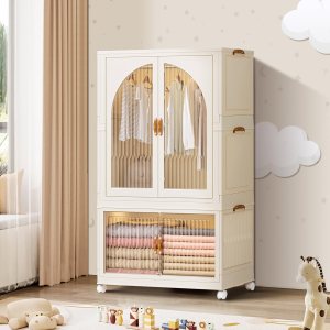 Armario portátil para niños, armario plegable de plástico grande para ropa de bebé, armario para dormitorio, cuarto de bebé, armario de instalación Armario portátil para niños, armario plegable de plástico grande para ropa de bebé, armario para dormitorio, cuarto de bebé, armario de instalación