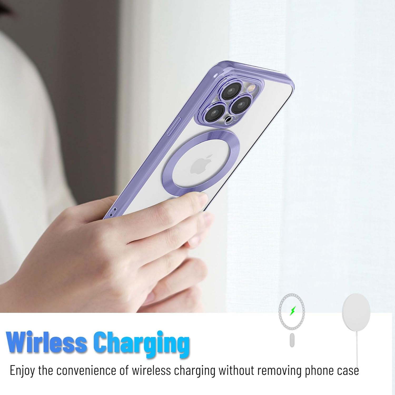Funda magnética para iPhone 14 Pro Max, funda protectora delgada con borde galvanizado, parte trasera transparente, protección para cámara,