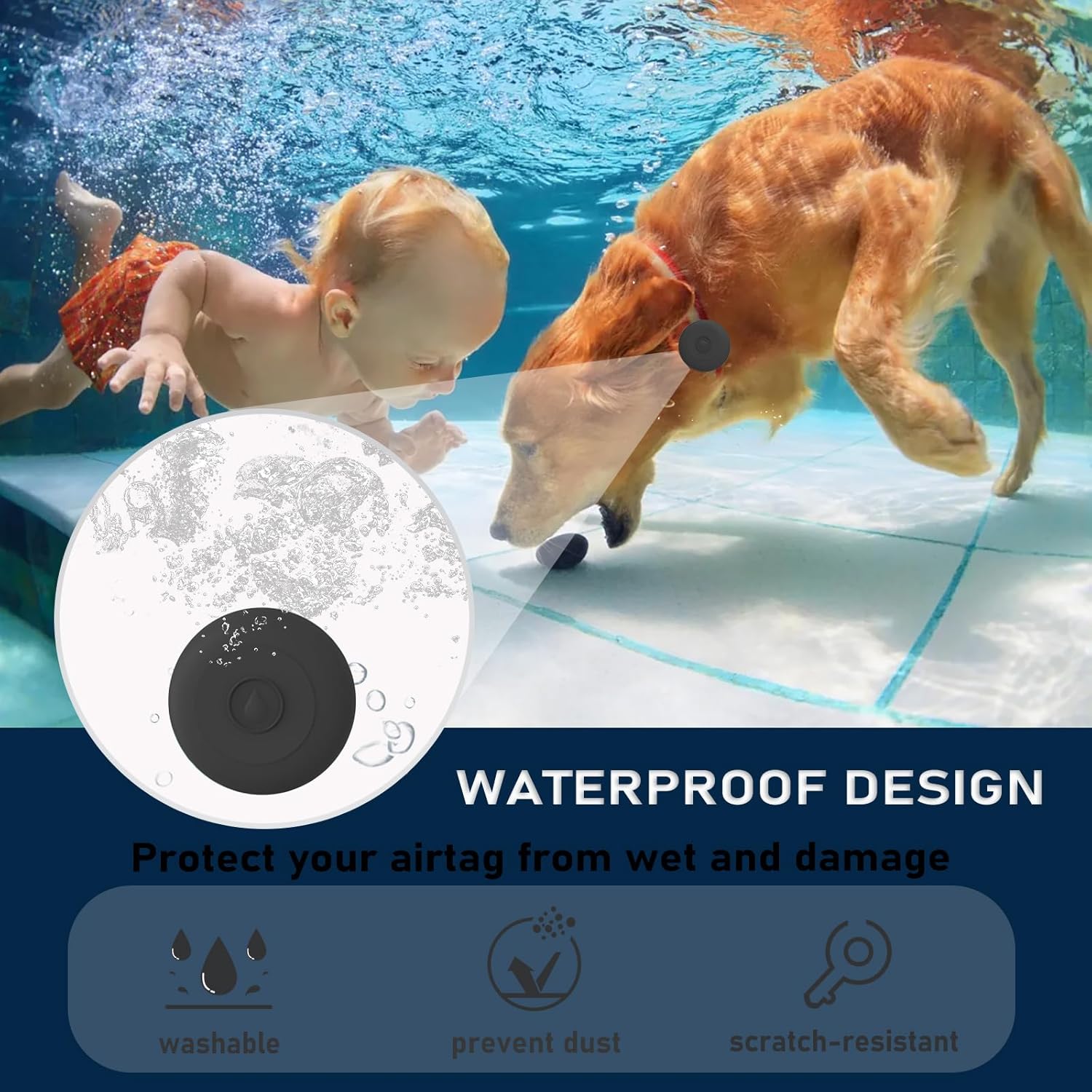 Airtag – Soporte impermeable para collar de perro, funda de silicona oculta impermeable para Airtag para rastreador GPS de mascotas, gatos, perros,
