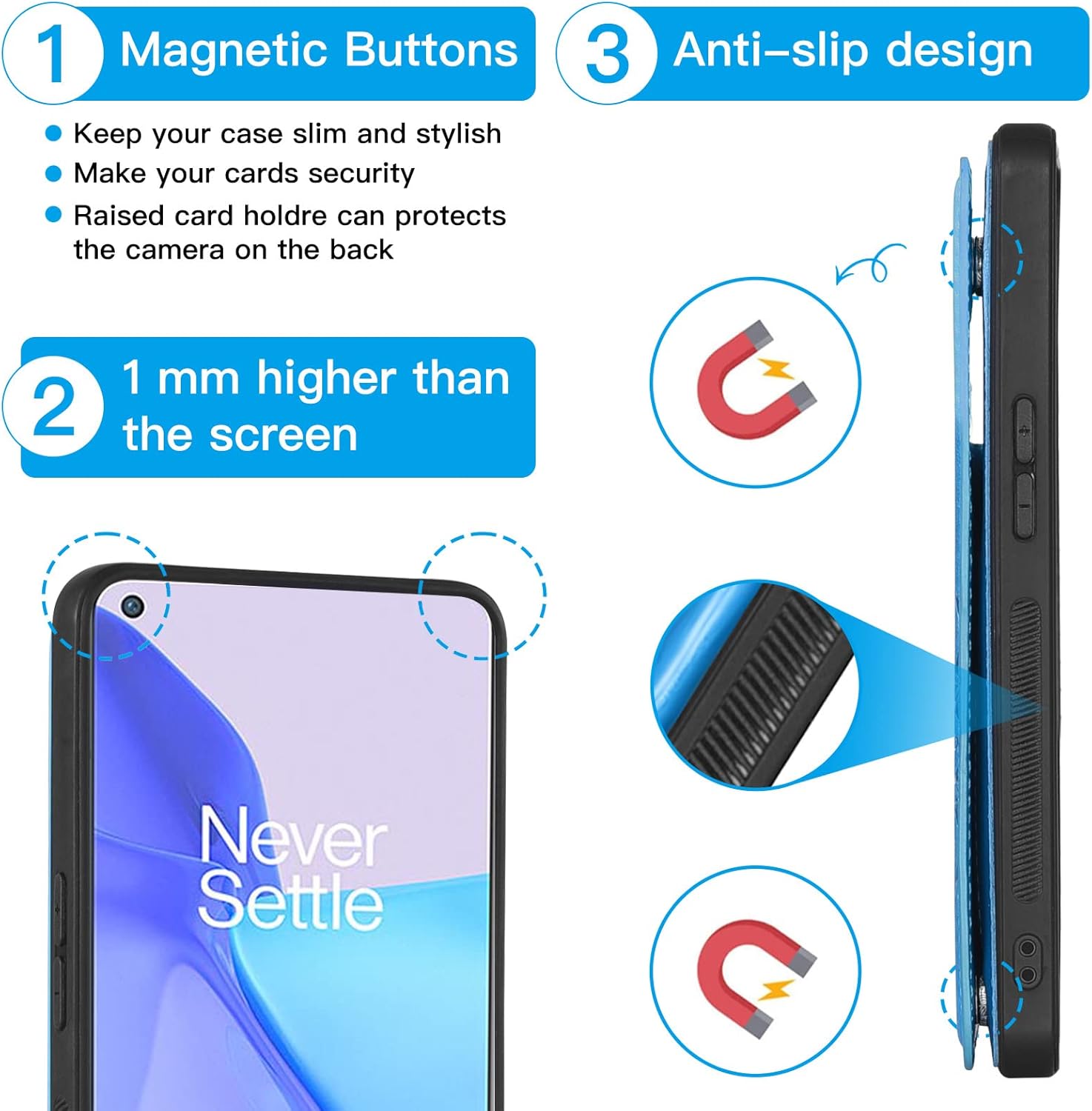 Asuwish Funda de teléfono para OnePlus 9 OnePlus9 5G Funda tipo cartera con protector de pantalla de vidrio templado y soporte para tarjetas de