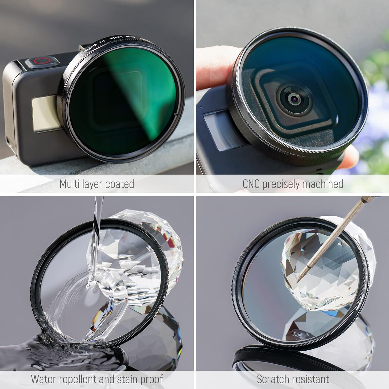 NEEWER Kit de filtro de lente de 2.283in compatible con GoPro Hero 8 7 6 5, juego de filtros polarizadores de densidad neutra, 4 filtros ND