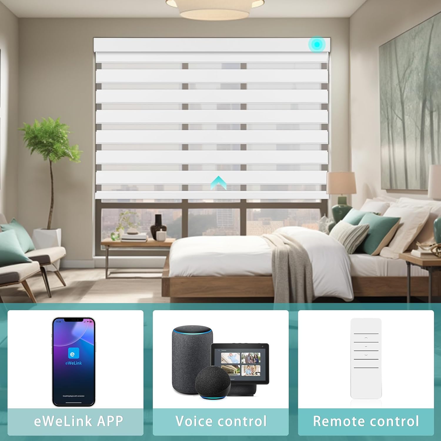 Changshade Persianas enrollables motorizadas con diseño de cebra para ventanas, con control remoto, persianas inteligentes eléctricas personalizadas