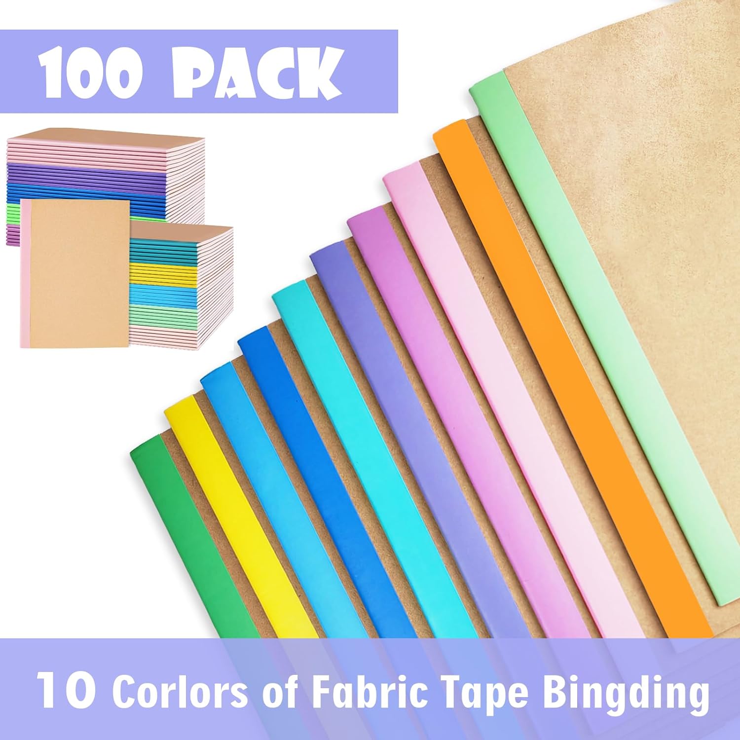 Nanajorwa Paquete de 100 mini cuadernos A5 con rayas coloridas a granel, tapa suave, composición, bloc de notas para niñas, estudiantes, viajeros,